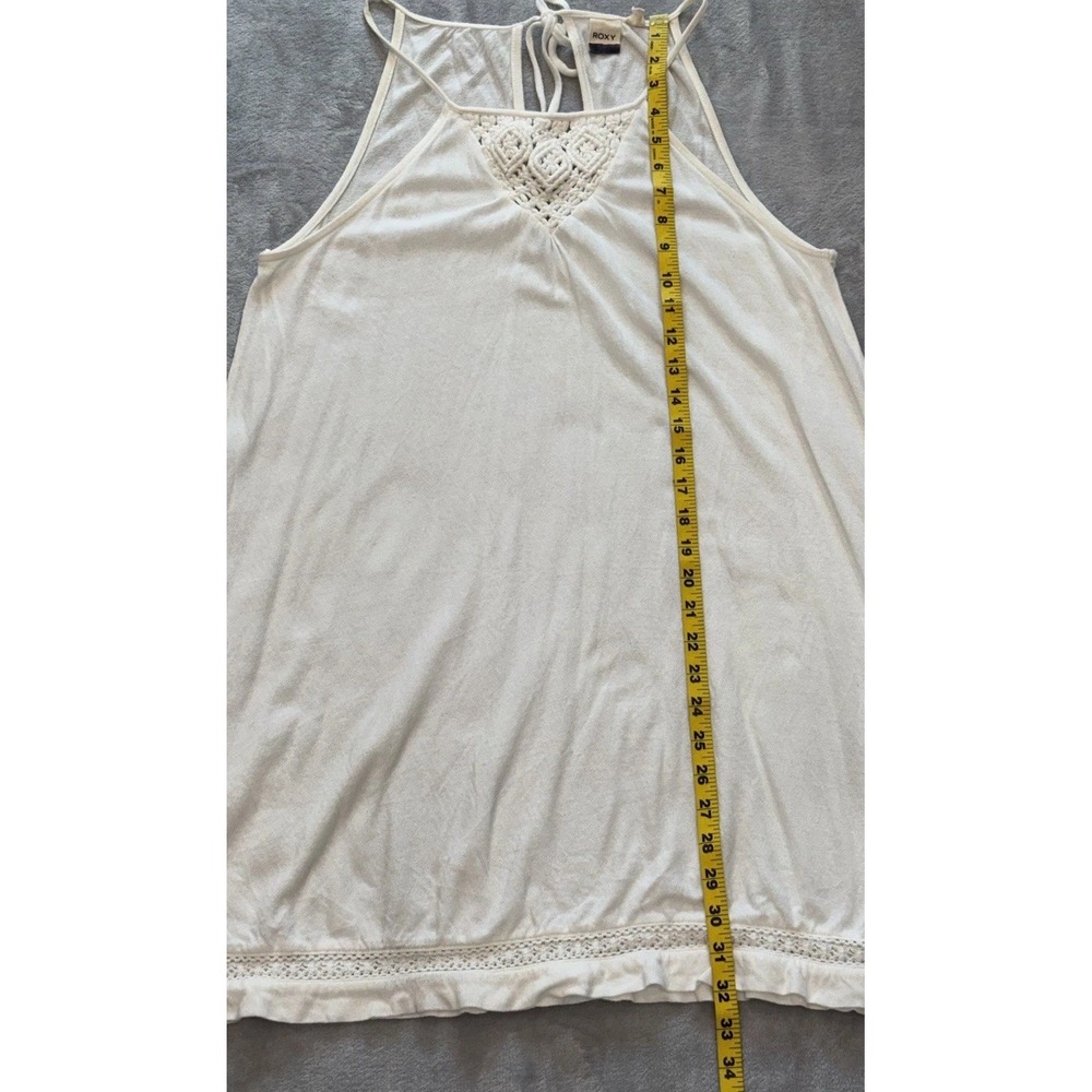 Roxy Halter Swing‎ Dress Cover Up Women SZ M Ivory Pockets Crochet Boho Hippie - Picture 4 of 13
